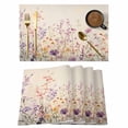 thumbnail image 1 of Purple Pink Floral Placemats Set of 12 Spring Flowers Farmhouse Place Mats Indoor Wipeable Table Mats Washable Cloth Dining Table Placemats for Kitchen Holiday Party Home Decor 13x19 Inch, 1 of 9