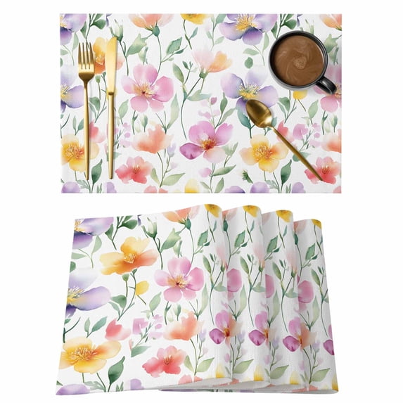 Purple Pink Floral Placemats Set of 4 Ombre Watercolor Ink Flower Aesthetics Place Mats Indoor Wipeable Table Mats Washable Dining Table Placemats for Kitchen Holiday Party Home Decor 13x19 Inch