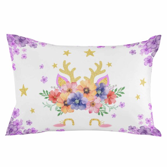 Purple Pink Floral Throw Pillow Cover 20 x 30 Inch Decorative Pillow Cover Farmhouse Antlers Flowers Abstract Lumbar Pillowcase Seasonal Rectangle Cushion Case for Couch Sofa Bed Living Room