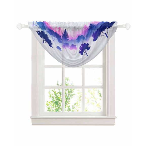 Purple Pink Forest Sheer Waterfall Valance Curtains for Window, Ombre Tree Abstract Art Rod Pocket Sheer Topper Swag Curtains for Living Room, Kitchen 38.5"W x 47.2"L, 1 Panel