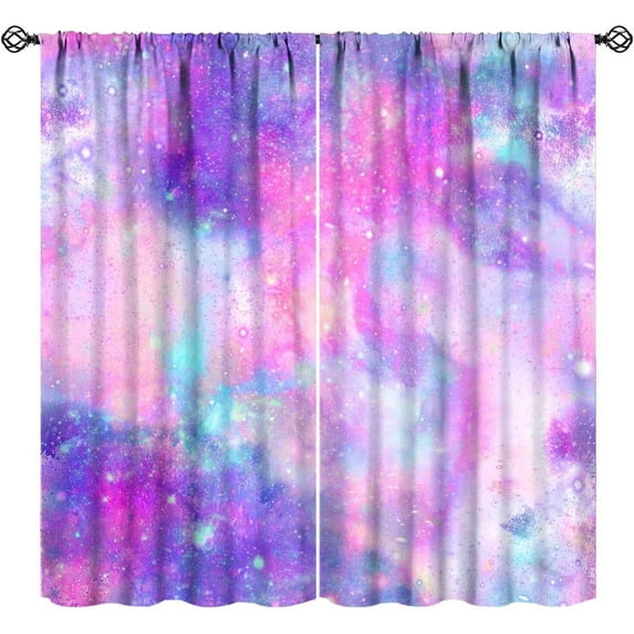 Purple Pink Galaxy Curtains for Girls Bedroom, Abstract Tie Dye Watercolor Starry Sky Marbled Galaxy Window Curtains for Living Room Kitchen, 84" W X 84" L