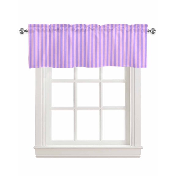 Purple Pink Kitchen Valances for Windows Farmhouse Linen Window Valance Curtain for Living Room Window Treatment Geometric Vertical Striped Solid Rainbow Valance Rod Pocket Topper Drape, 42 x 12 Inch
