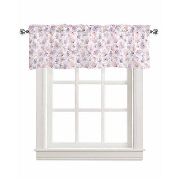 Purple Pink Linen Curtain Valance for Bedroom/Bathroom/Kitchen/Office/Living/Dining Room Window,Spring Summer Fantasy Aesthetics Watercolor Rod Pocket Topper Decorative Cafe Drapes Panel 54"x18"