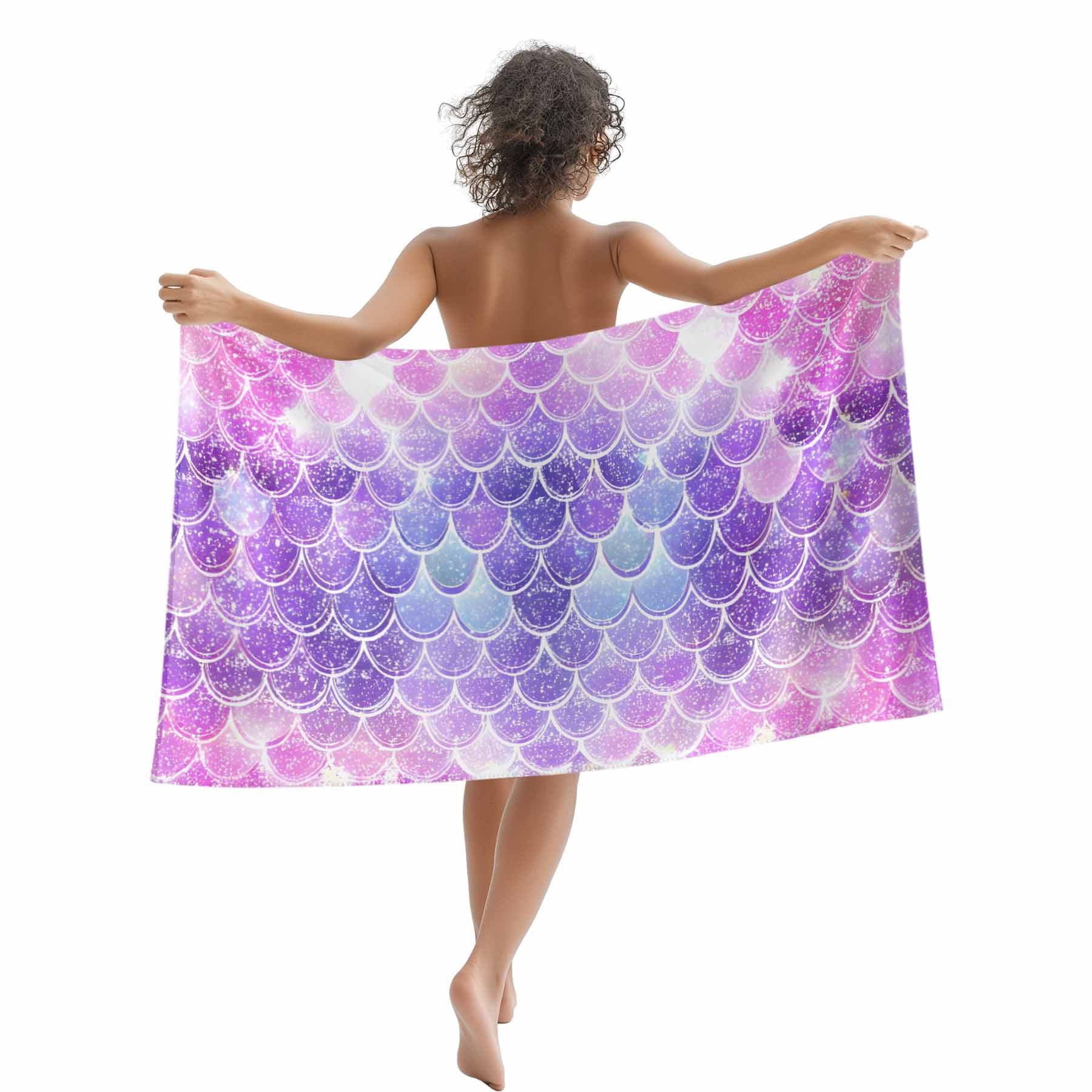 Purple Pink Mermaid Scales Beach Towels Blanket Soft&Absorbent Quick Dry Microfiber Gradual Fish Scale Pattern Pool Towels for Swimming ,Yoga, Sports, Gym, Camping,Large 35X70in,