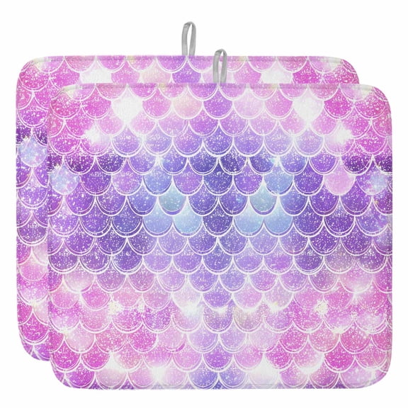 Purple Pink Mermaid Scales Dish Drying Mat, Gradual Fish Scale Pattern Absorbent Dish Drying Matt Pad for Kitchen Countertops,Sinks,Dish Drainer Racks, Large 18x24inx2 Pcs,