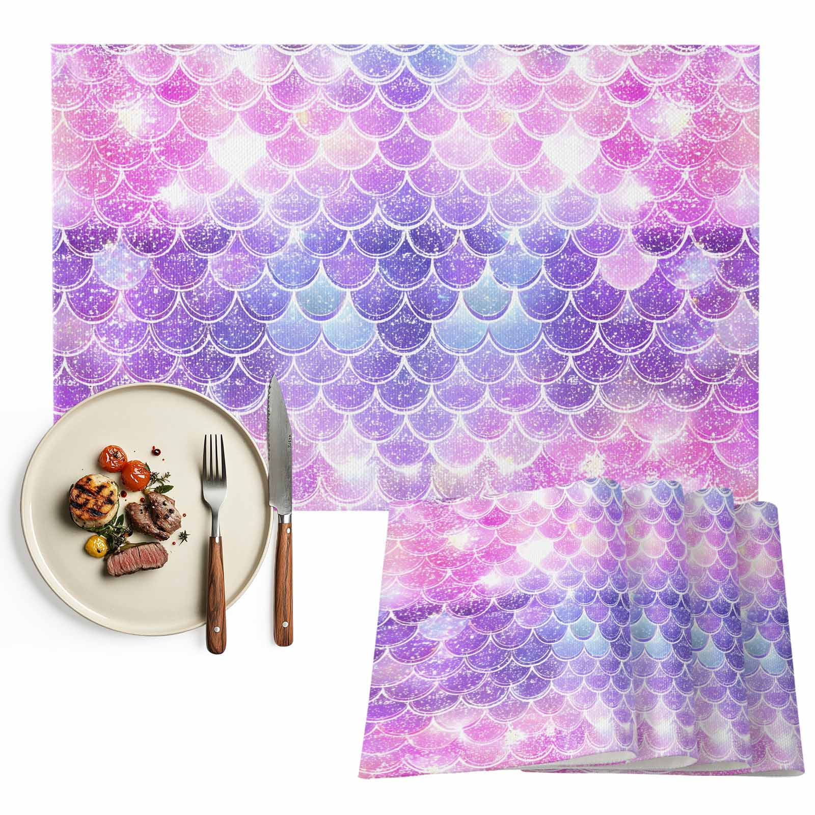Purple Pink Mermaid Scales Placemats Set of 12, Gradual Fish Scale ...