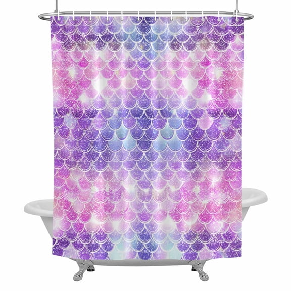 Purple Pink Mermaid Scales Shower Curtain Set with Hooks, Gradual Fish Scale Pattern Waterproof Fabric Bathroom Curtains Decor Home Accessories, Stall Long 54 X 78 Inch
