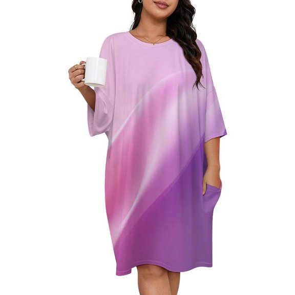 Purple Pink Modern Art Sleepshirts For Sleeping Travels Loose Sleepdress Pajama Dress Soft Nightdress Sleepwear