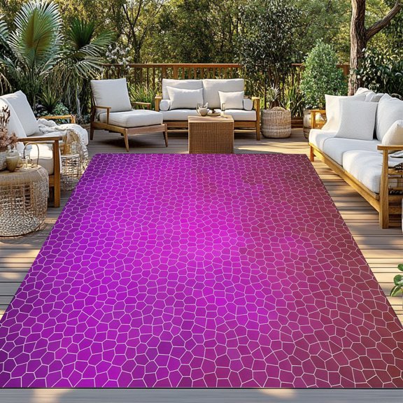 Purple Pink Mosaic Indoor Outdoor Rugs 3x5 Ft, Minimalist Abstract Hexagonal Grid Gradient Outdoor Patio Rugs Mat Washable Outside Area Rugs Carpet for Porch Deck RV Camping Pool Balcony Backyard