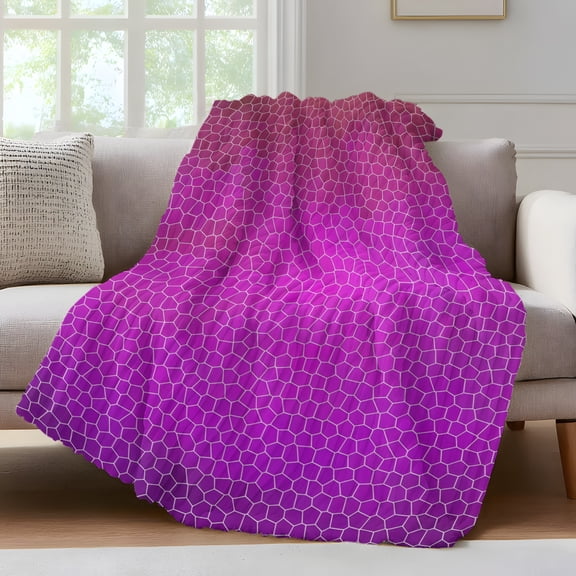 Purple Pink Mosaic Throw Blanket for Couch Minimalist Abstract Hexagonal Grid Gradient Soft and Warm Flannel 3D Striped Fluffy Fuzzy Fleece Blanket Lightweight Throw for Bed, Sofa 50 x 60 Inches