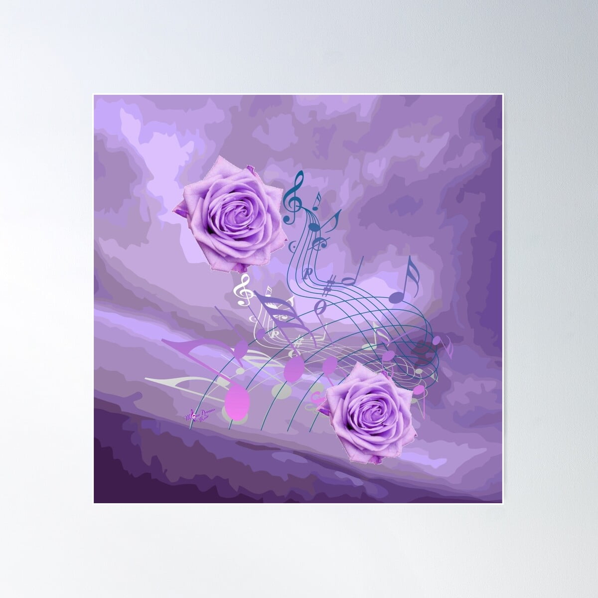 Purple & Pink Music Notes & Roses Poster Wall Art, Modern Wall Decor ...