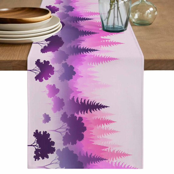 Purple Pink Ombre Forest Table Runner 72 Inches, Tree Modern Abstract Art Bed Runner Dresser Scarves Tabletop for Indoor Outdoor Parties/Ceremony/Banquet, 18" x 72"