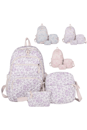 Purple Pink Quilted Floral Backpack, School Backpack for her, Cute Floral Bookbag for Hers Teens for Elementary Middle High School Student, Back To School