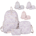 thumbnail image 1 of Purple Pink Quilted Floral Backpack Set Backpack, School Backpack for hers, Cute Floral Bookbag for Women for Elementary Middle High School Student, 1 of 8