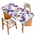 thumbnail image 1 of Purple Pink Roses Table Cloths for 6 Foot Rectangle Tables, Spring Floral Elegant Pastoral Botanical Patio Waterproof Elastic Fitted Tablecloths, Washable Rectangular Table Cover for Camping, 1 of 8