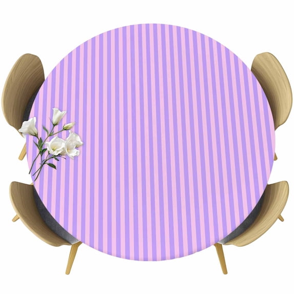 Purple Pink Round Tablecloth, Fitted Table Cover with Elastic for 45"-54" Round Tables, Geometric Vertical Striped Solid Rainbow Table Cloth Outdoor Indoor Dinning Party Waterproof Tablecloths