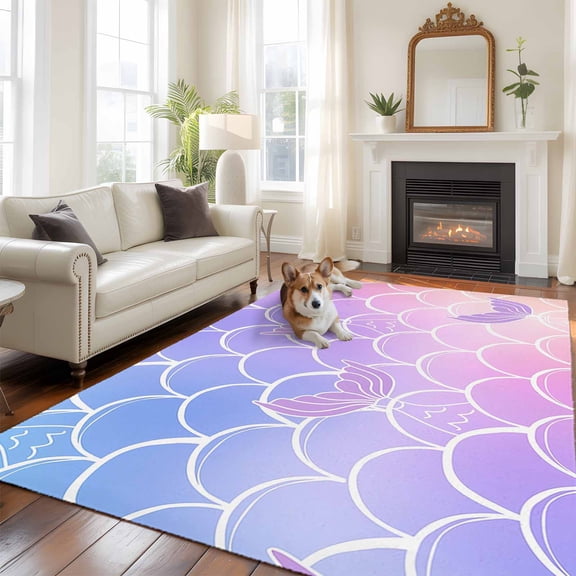 Purple Pink Scale Area Rug 5x8 FT, Non Slip Bedroom Throw Carpet, Gradient Overlay Geometric Washable Soft Floor Carpet Non-Shedding Rug for Living Room Nursery Dorm Office