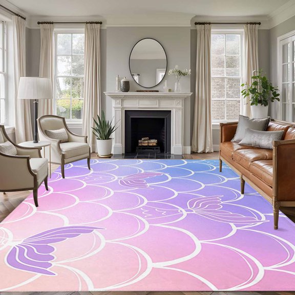 Purple Pink Scale Area Rug 6x9 FT, Non Slip Living Room Throw Carpet, Gradient Overlay Geometric Washable Soft Large Floor Carpet Non-Shedding Rug for Bedroom Dining Room Play Room