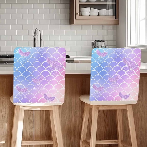 Purple Pink Scale Chair Back Cover for Dining Room, Gradient Overlay Geometric Removable Kitchen Chair Slipcovers, Washable Seat Protector for Restaurant Party Banquet Wedding Décor