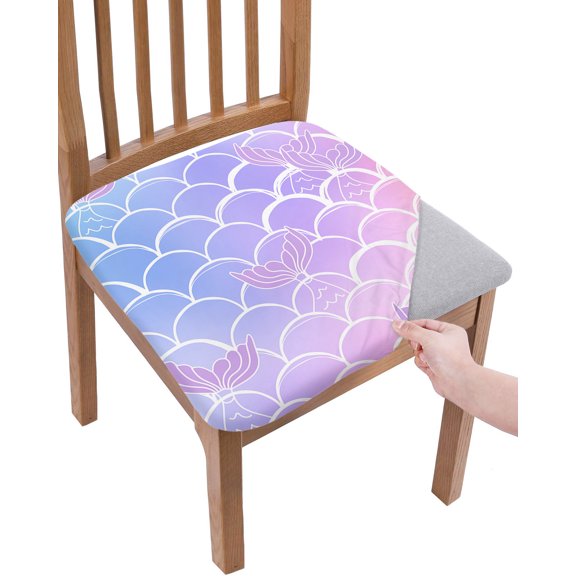 Purple Pink Scale Chair Seat Covers for Dining Room Stretch Chair Seat Covers Set of 2, Gradient Overlay Geometric Chair Seat Protector Cushion Slipcovers for Kitchen Restaurant Office