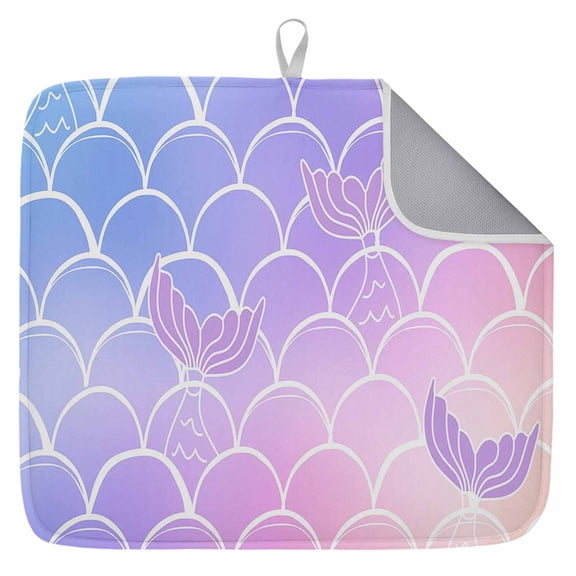 Purple Pink Scale Dish Drying Mat for Kitchen Counter, Gradient Overlay Geometric Dish Mat Drying Kitchen Mat for Sink Fridge Drawer Absorbent Dishes Drainer Mats Microfiber Drying Pad 1pcs 16"x18"