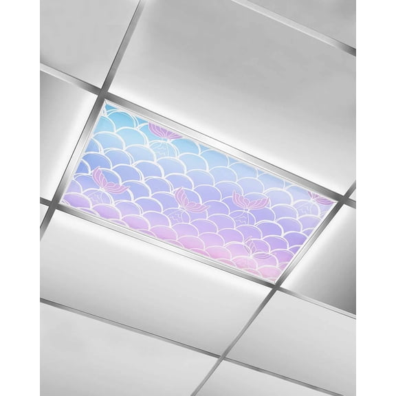 Purple Pink Scale Fluorescent Light Covers for Ceiling Lights 4x2 feet,1 Pack Magnetic Light Filters for Classroom,Gradient Overlay Geometric Fluorescent Light Shade Panel for Office School Drop
