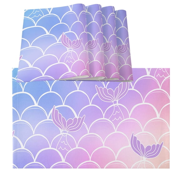 Purple Pink Scale Placemats for Dinning Table Set of 4, Gradient Overlay Geometric Burlap Kitchen Place Mats Waterproof Cloth Table Mats, Indoor Outdoor Placemats Easy Clean Dinner Decor
