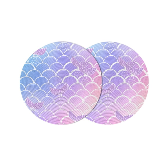 Purple Pink Scale Round Placemats Set of 2 for Dinning Tables,Heat-proof Braided Table Mats 13 Inch,Gradient Overlay Geometric Washable Place Mat for Kitchen Restaurant Party Decor Table Setting