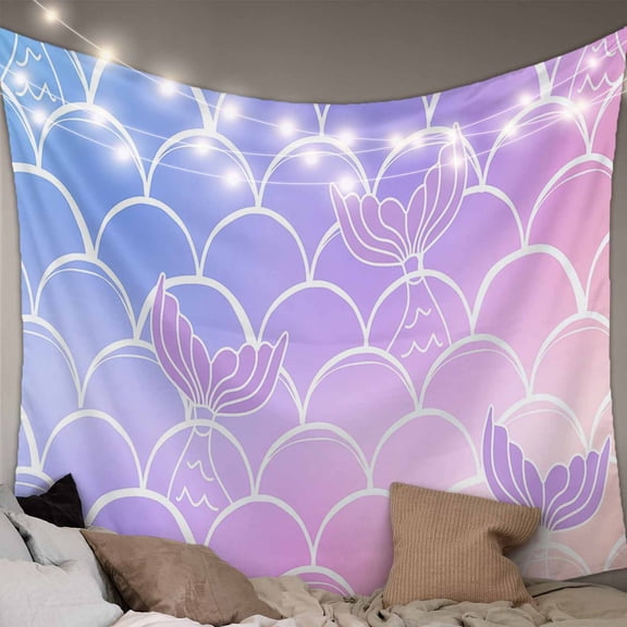 Purple Pink Scale Small Tapestry for Bedroom Wall Hanging Tapestry, Gradient Overlay Geometric Ceiling Backdrop Tapestries Poster Blanket Wall Decor for Teens Room Living Room Dorm 23" x 28"