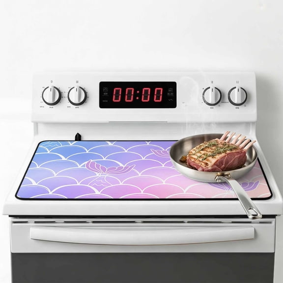 Purple Pink Scale Stove Top Cover for Electric Stove, Heat-proof & Non Slip Glass Top Stove Cover Protector, Gradient Overlay Geometric Kitchen Flat Cooktop Rubber Mat 24x21 Inches