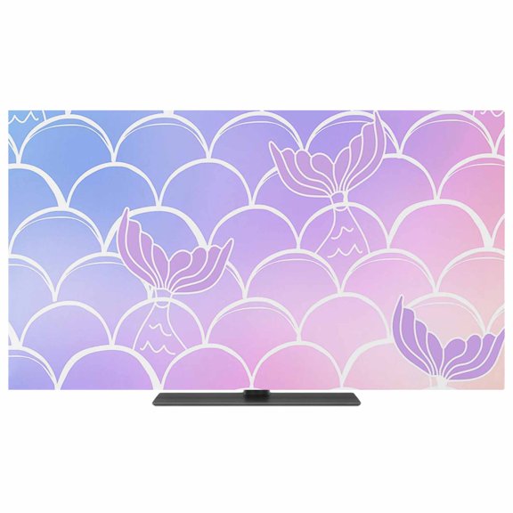 Purple Pink Scale TV Dust Cover,Stretchable TV Screen Desktop Computer Protector Cover,Gradient Overlay Geometric Television Dustproof Slipcover Indoor Outdoor for 19–24 Inch Flat or Curved TVs