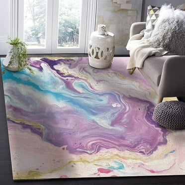 Purple Pink Swirl Marble Area Rug, Luxury Modern Abstract Texture Machine Washable Indoor Rugs, With Anti-Slip Easy Clean Carpet For Living Room Bedroom Dining Room Home Office 4 x 6ft