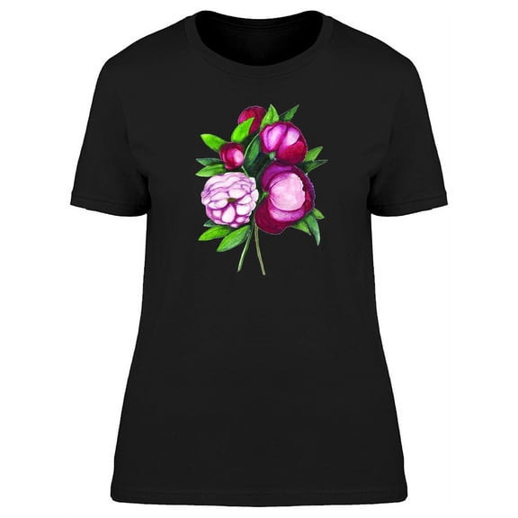 Purple Pink Watercolor Peonies T-Shirt Women -Image by Shutterstock, Female Medium