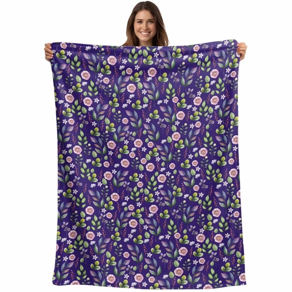 Purple Pink Wildflowers Blanket Soft Cozy Warm Throw Blanket for Couch, Plush Fuzzy Flannel Fleece Blankets for Sofa, Pastoral Botanical Leaves Bed Blankets Lightweight Gifts for Women, 30"x40"