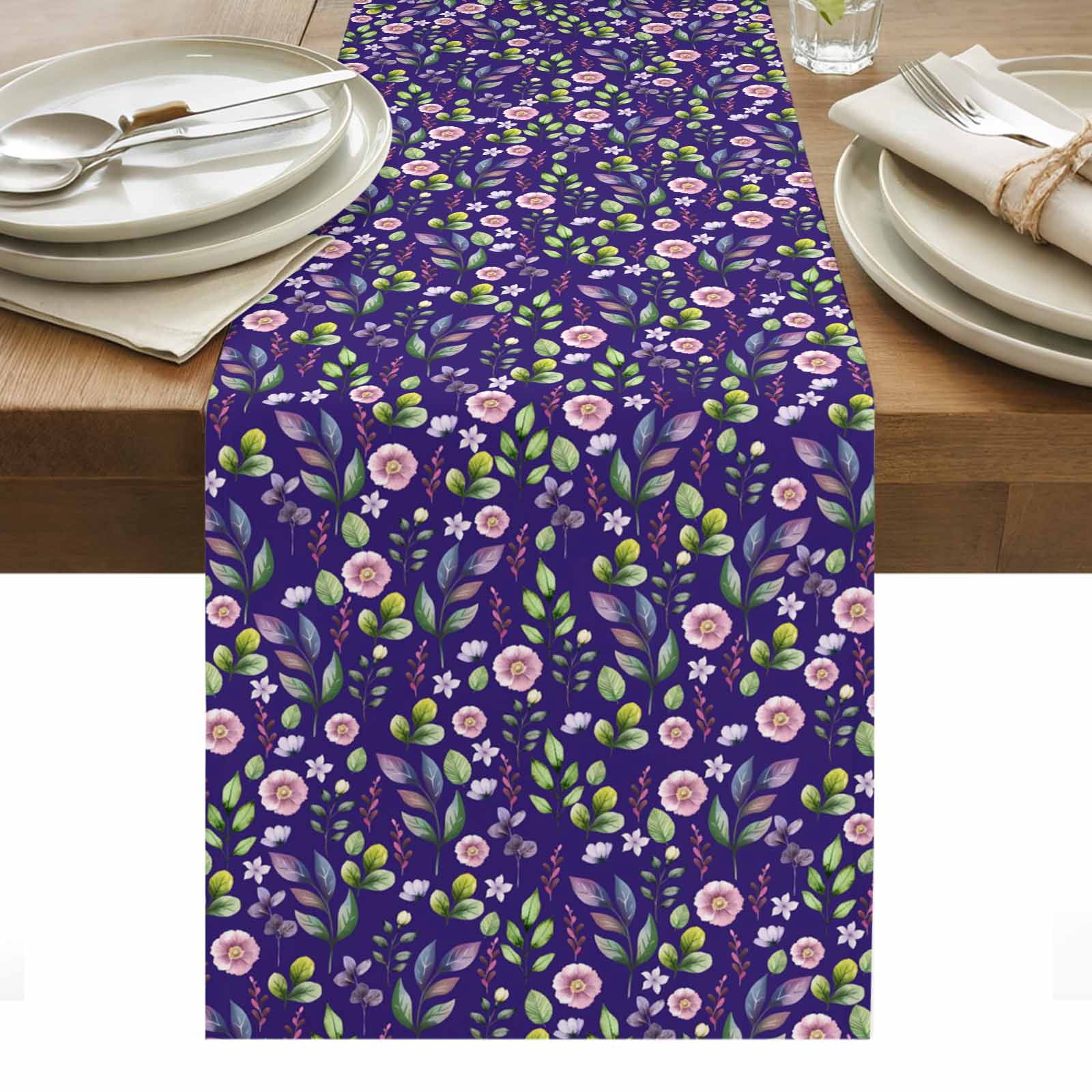 Purple Pink Wildflowers Table Runner - 108 Inch Long, Kitchen Dining ...