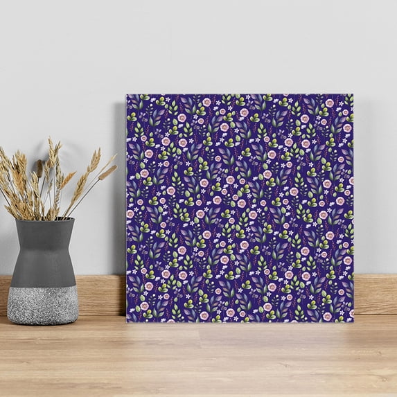 Purple Pink Wildflowers Wall Art Painting on Canvas, Pastoral Botanical Leaves Canvas Art Home Prints Wall Art Framed Modern Artwork for Living Room Bedroom Wall Decor 20x20in
