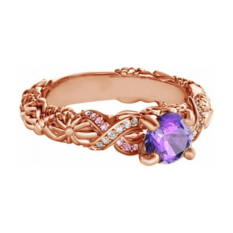 Purple,Pink and White Cubic Zirconia Disney Rapunzel Princess Ring