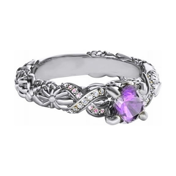 AFFY Purple,Pink and White Cubic Zirconia Disney Rapunzel Princess Ring In 14k White Gold Over Sterling Silver