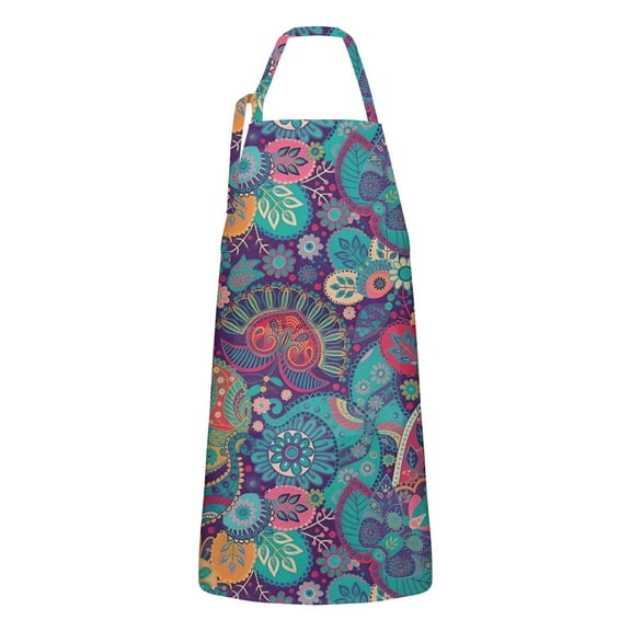 Purple Pioneer Flower and Paisley Pattern Apron-Garden Aprons for Women with Pockets-Cotton Linen Waterproof Kitchen Cooking Gardening Aprons Adjustable for Kitchen,Cooking,BBQ and Salon 33x27 Inch