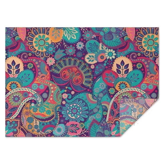 Purple Pioneer Flower and Paisley Pattern Rectangle Tablecloth 60"x84",Waterproof Polyester Rectangle Table Cloth, Wipeable Spillproof Polyester Tablecloth for Dining, Camping, Indoor and Outdoor