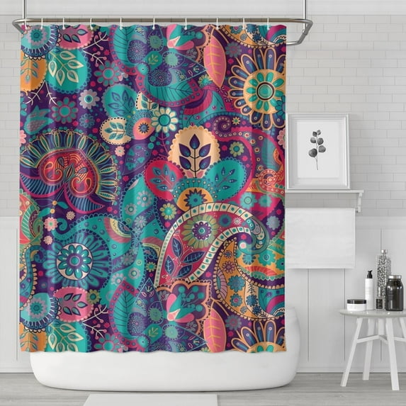 Purple Pioneer Flower and Paisley Pattern Shower Curtain 84"x72" ,Bathroom Decorative Shower Curtains Set with 12 Hooks,Modern Waterproof Washable Shower Curtain