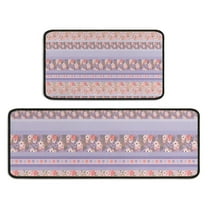 Purple Pioneer Flower Striped Pattern Kitchen Rugs Sets Of 2,Anti Fatigue Kitchen Mat Rugs Non Slip Washable,Decorative Kitchen Floor Mats for Kitchen,Sink,Laundry,17"X30" 17"X47"
