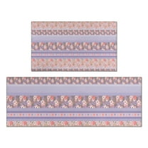 Purple Pioneer Flower Striped Pattern Kitchen Rugs Sets Of 2,Anti Fatigue Kitchen Mat Rugs Non Slip Washable,Decorative Kitchen Floor Mats for Kitchen,Sink,Laundry,17"x30" 17"x47"