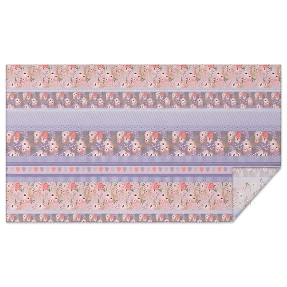 Purple Pioneer Flower Striped Pattern Rectangle Tablecloth 60"x102",Waterproof Polyester Rectangle Table Cloth, Wipeable Spillproof Polyester Tablecloth for Dining, Camping, Indoor and Outdoor