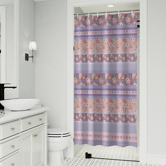 Purple Pioneer Flower Striped Pattern Shower Curtain 36"x72" ,Bathroom Decorative Shower Curtains Set with 12 Hooks,Modern Waterproof Washable Shower Curtain