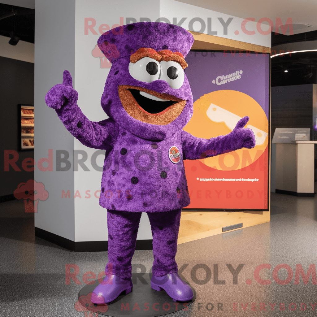 Purple Pizza Slice REDBROKOLY mascot costume character dressed with a ...