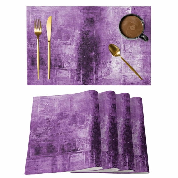 Purple Placemats Set of 4,Cotton Linen Fabric Place Mats,Retro Oil Painting Modern Abstract Art Aesthetics Washable Decorative Table Mats Protector for Home Kitchen Dining Wedding Party Coffee Tables