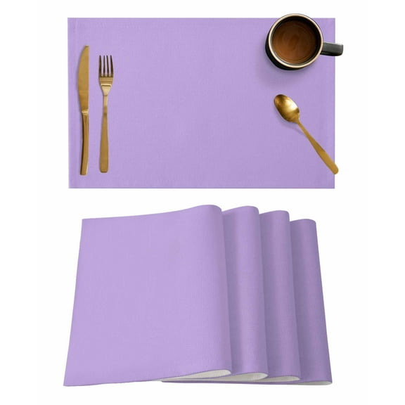 Purple Placemats Set of 4, Modern Pure Lavender Purple Placemats for Dining Table, Place Mats for Kitchen Tabletop, Waterproof Wipeable Dining Table Mats Set