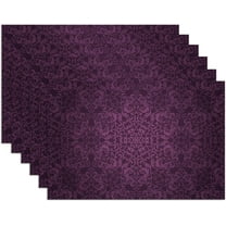 Purple Placemats Set of 6,Eggplant Color Mandala Floral Design Place Mats, Washable Heat Resistant 12×18 Inch Linen Table Mats for Kitchen Dining, Boho Home Decor