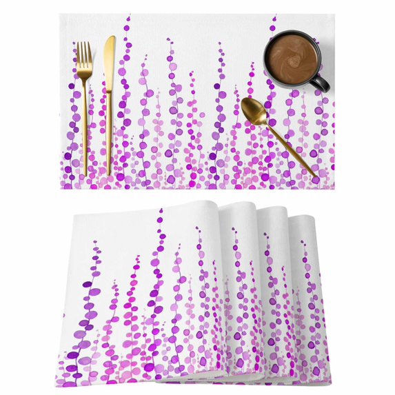 Purple Placemats Set of 8, Polka Dots Watercolor Abstract Art Placemats for Dining Table, Place Mats for Kitchen Tabletop, Waterproof Wipeable Dining Table Mats Set